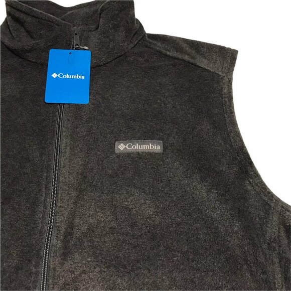 Columbia Men's Full Zip Fleece Vest Size M Dark Gray Collared Neck Zip Pockets - Picture 4 of 7